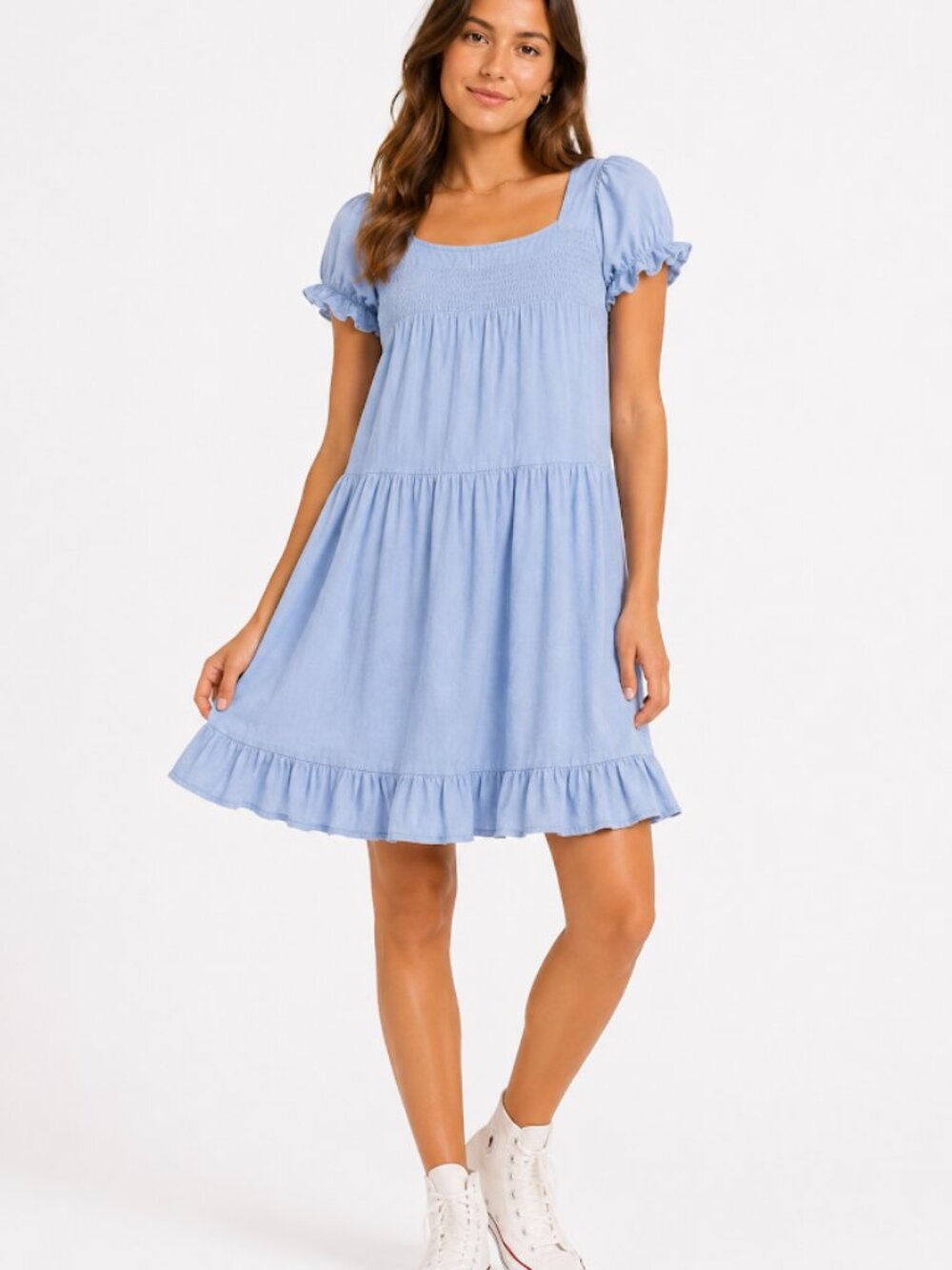 Altar’d State Light Blue Smocked Babydoll Mini Dress